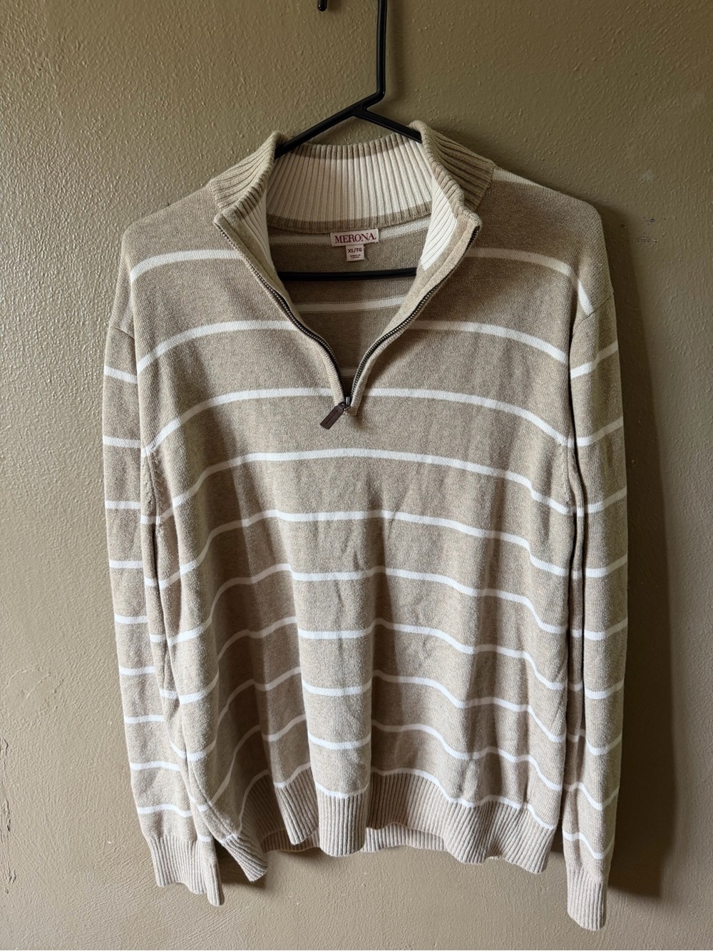 Merona Neutral Striped Collar Knit Sweater Pullover XL